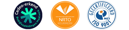 Logo's certificeringen CEDEO, NRTO en ISO 9001