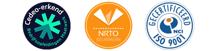 Logo's certificeringen CEDEO, NRTO en ISO 9001