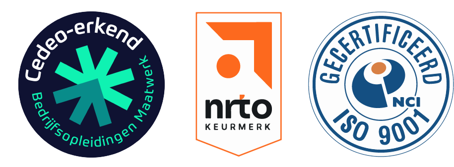 Logo's certificeringen CEDEO, NRTO en ISO 9001