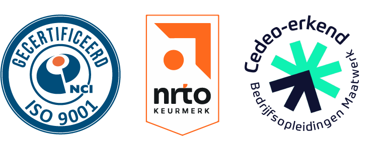 Logo's certificeringen CEDEO, NRTO en ISO 9001